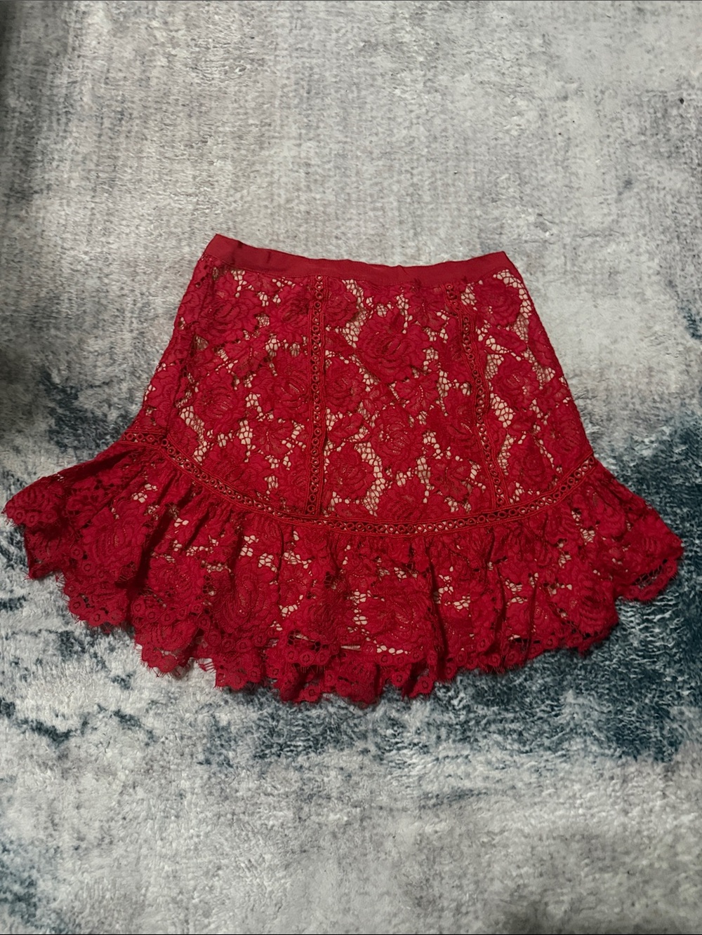 Lace Ruffle Mini Skirt - Red